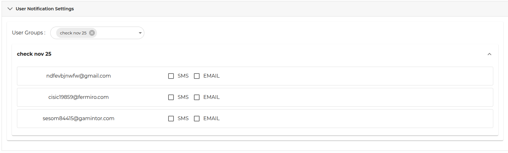 User Notification Settings